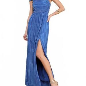 Lulu's Royal Blue One-Shoulder Pleated Maxi Dress